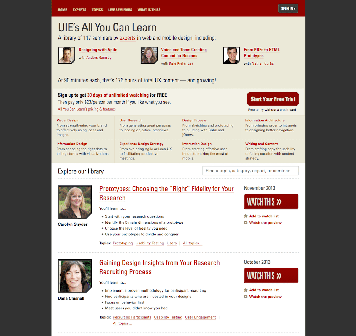 Screenshot of v1 homepage at launch