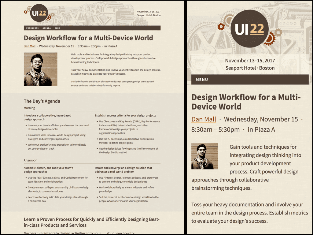 Collage of UI22 Desktop and Mobile Sized Workshop Pages